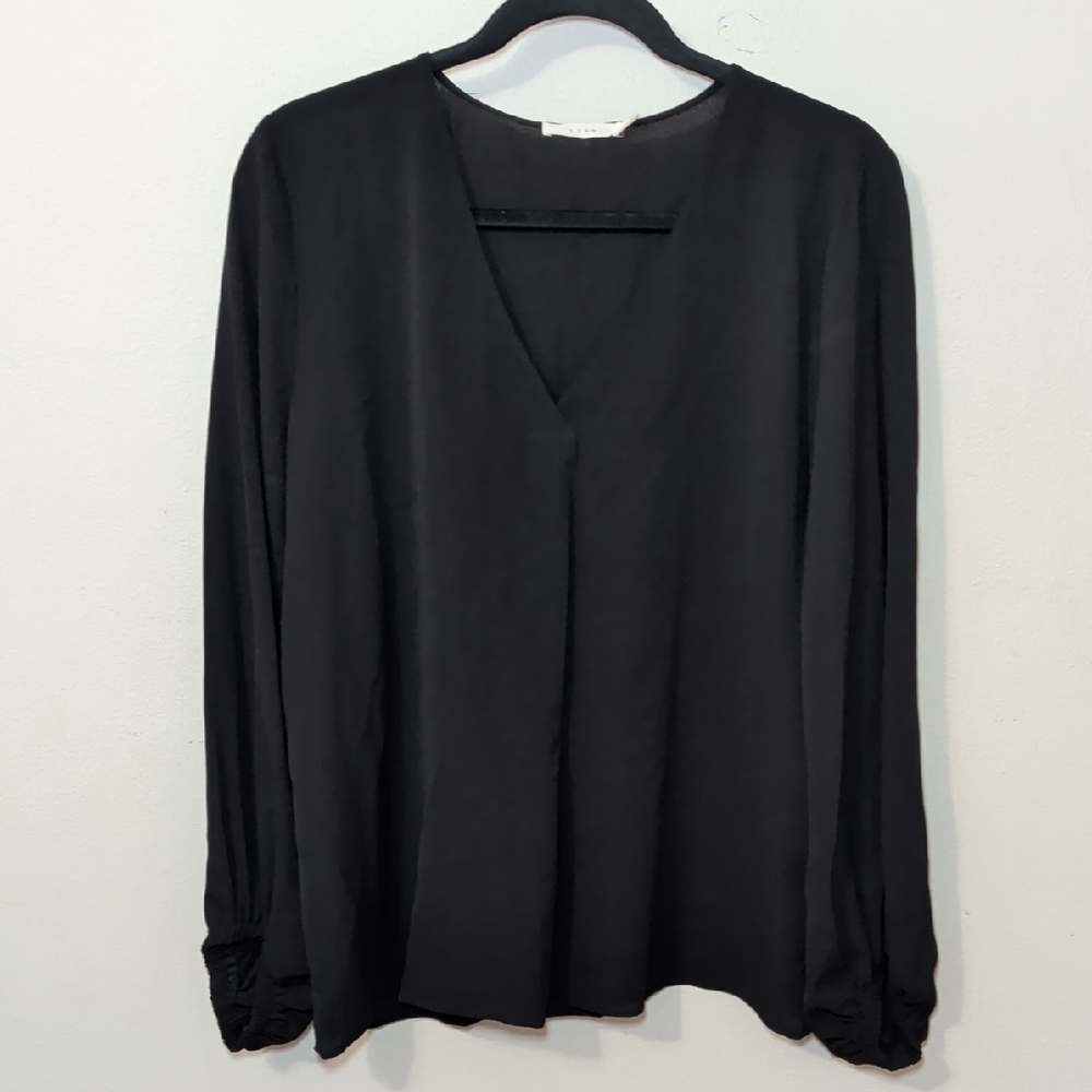Lush Peasant Blouse Black Sheer Minimalist Monochrome Lightweight Women's Size L